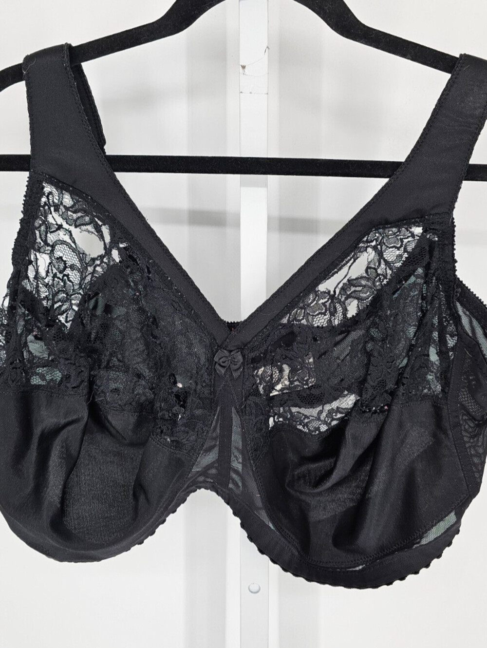 Glamorise Womens Sz 48I Unlined Sheer Black Lace Bra